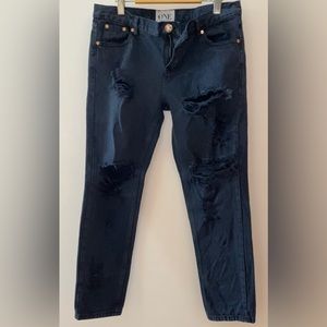 ONE TEASPOON Women’s Baggy Distressed Jeans Faded Black Size 29